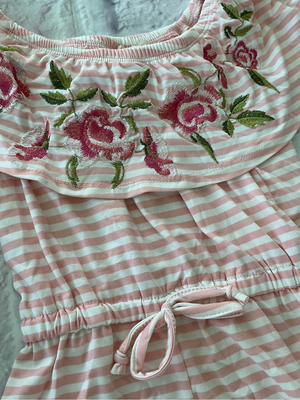 btween Pink and White Striped Ruffle Girl Summer Romper Size 10 - Picture 4 of 6